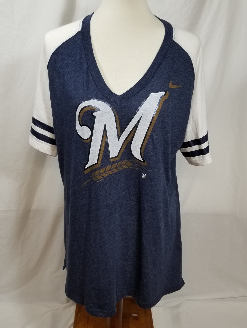 Milwaukee Brewers Nike Heather Blue Womens XXL MLB Short Sleeve V-Neck T-Shirt